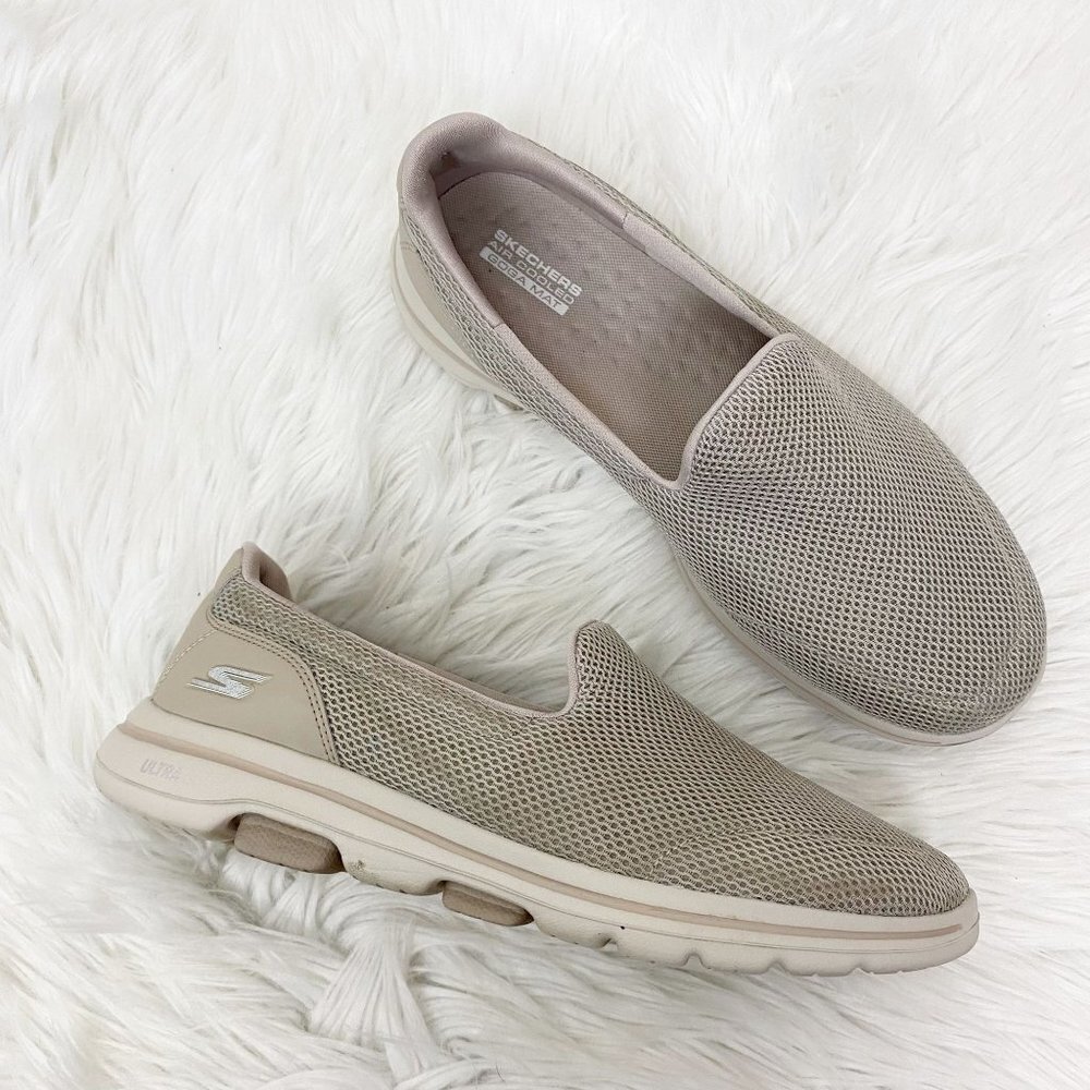 Skechers Womens 10 Go Walk Taupe Slip On Mesh Sneakers Goga Mat Comfort